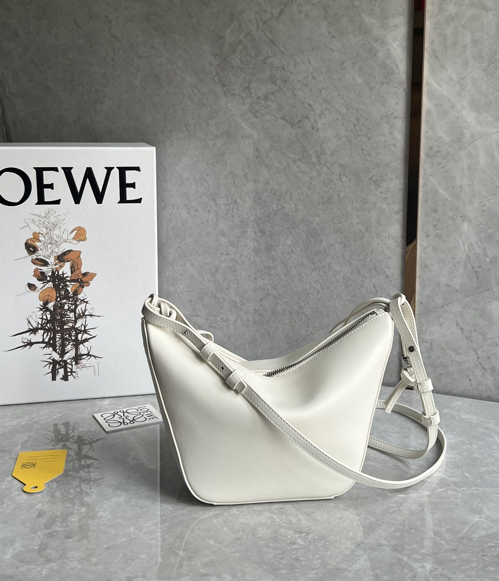 Loewe Mini Hammock Hobo Bag in Classic Calfskin White